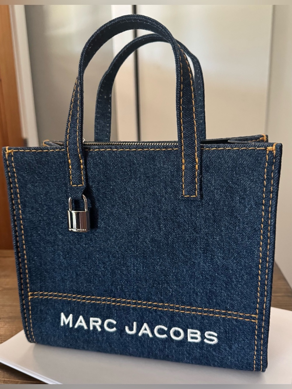 MARC JACOBS Denim Tote Bag with optional Black adjustable crossbody strap